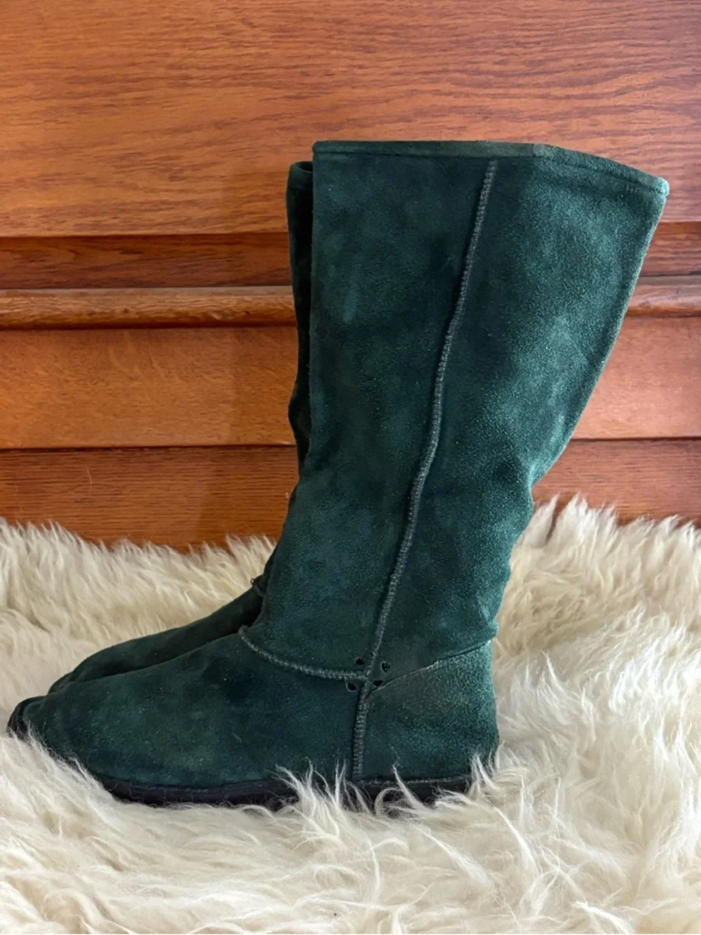Dark Green Suede Mid-Calf Boots